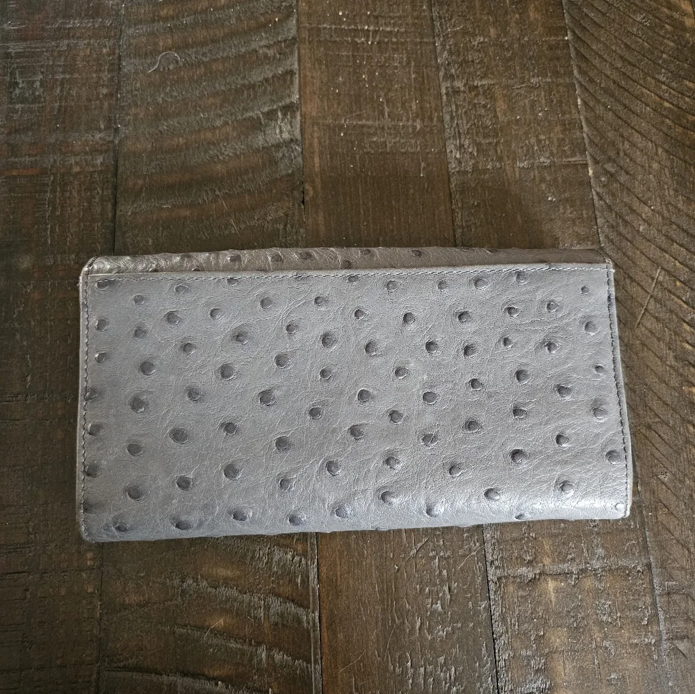 Furla Gray Ostrich Embossed Continental Quiet‎ Luxury Wallet